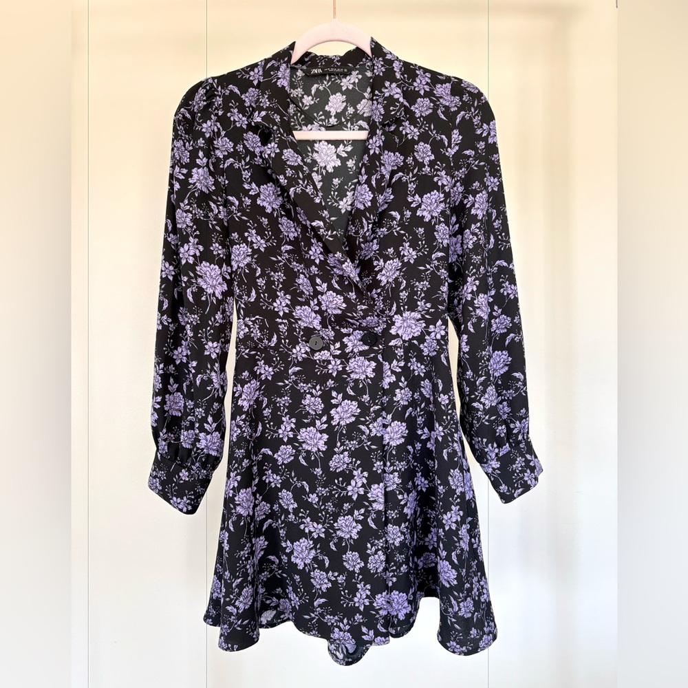 Zara Black and Purple Floral Long Sleeve Romper